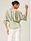 cheap Blouses-Batwing Sleeve Inverted Pleat V-Neck Top