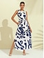 cheap Print Dresses-Matte Satin Botanical Sleeveless Maxi Dress