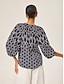 economico bluse-Monochrome Lantern Sleeve Print Top