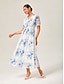 cheap Maxi Dresses-Blue Floral Ink-Wash Chiffon Maxi Dress