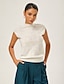 baratos Tank Tops &amp; Camis-Wool Jacquard Ivory Knit Top