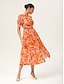 cheap Maxi Dresses-Abstract Art Linen Feel Cinched Waist Maxi Dress