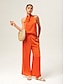 cheap Matching Sets-Orange Stand Collar Wide Leg Pants Set