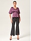 cheap Blouses-Puff Sleeve V Neck Peplum Top