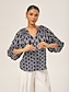 economico bluse-Monochrome Lantern Sleeve Print Top