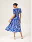 cheap Maxi Dresses-Abstract Art Linen Feel Cinched Waist Maxi Dress