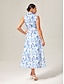 cheap Midi Dresses-Print Linen Midi Shirt Dress