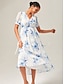 cheap Maxi Dresses-Blue Floral Ink-Wash Chiffon Maxi Dress