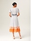 cheap Midi Dresses-Linen-Like Striped Color Block A-Line Midi Dress