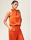 cheap Matching Sets-Orange Stand Collar Wide Leg Pants Set