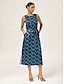 cheap Midi Dresses-Matte Satin Geometric Sleeveless Maxi Dress