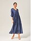 billige Maxikjoler-Acetate Tencel Loose V Neck Maxi Dress