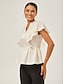 cheap Blouses-Tencel Ruffled Zip-up Crop Top