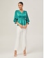 cheap Blouses-Elegant Lake Green Satin Cinched Blouse
