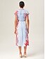 cheap Midi Dresses-Loose Color-Block Coral Shirt Dress