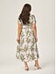 cheap Midi Dresses-Linen Palm Print Button Midi Shirt Dress