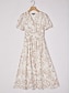 cheap Maxi Dresses-Abstract Art Linen Feel Cinched Waist Maxi Dress