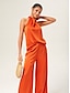 cheap Matching Sets-Orange Stand Collar Wide Leg Pants Set