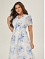 cheap Maxi Dresses-Blue Floral Ink-Wash Chiffon Maxi Dress