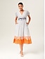 cheap Midi Dresses-Linen-Like Striped Color Block A-Line Midi Dress