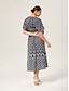 preiswerte Maxi-Kleider-Geometric V Neck Cinched Maxi Dress