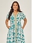 cheap Print Dresses-Puff Sleeve V Neck Maxi Dress