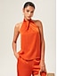cheap Matching Sets-Orange Stand Collar Wide Leg Pants Set