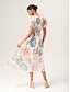 abordables Robes Midi-Smocked Design Linen Feel Midi Dress