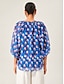 cheap Blouses-Geometric Chiffon Lantern Sleeve Top