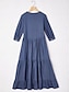 billige Maxikjoler-Acetate Tencel Loose V Neck Maxi Dress