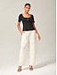 baratos calças e shorts-Ruched Tencel Linen Wide Leg Pants