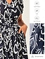 cheap Maxi Dresses-Abstract Art Linen Feel Cinched Waist Maxi Dress