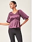 cheap Blouses-Puff Sleeve V Neck Peplum Top