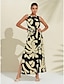 cheap Print Dresses-Matte Satin Botanical Sleeveless Maxi Dress