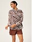 cheap Blouses-Chiffon Animal Print Ruched Pullover with Lining