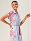 cheap Midi Dresses-Loose Color-Block Coral Shirt Dress