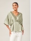 cheap Blouses-Batwing Sleeve Inverted Pleat V-Neck Top