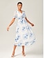 cheap Maxi Dresses-Blue Floral Ink-Wash Chiffon Maxi Dress