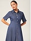 abordables Robes Midi-Denim Acetate Tencel Cinched Midi Dress