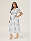 cheap Maxi Dresses-Blue Floral Ink-Wash Chiffon Maxi Dress