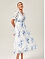 cheap Maxi Dresses-Blue Floral Ink-Wash Chiffon Maxi Dress