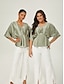 cheap Blouses-Batwing Sleeve Inverted Pleat V-Neck Top