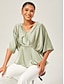 cheap Blouses-Batwing Sleeve Inverted Pleat V-Neck Top