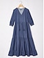 billige Maxikjoler-Acetate Tencel Loose V Neck Maxi Dress