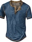 billige Short Sleeve-Herre Vaffel Henley-skjorte T-skjorter Kortermet Rutet Mote Designer Bekvem Knapper Henley Avslappet Daglig utendørs Sommer Blå Svart Hvit Henley T-skjorte