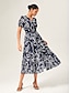 cheap Maxi Dresses-Abstract Art Linen Feel Cinched Waist Maxi Dress
