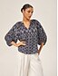 economico bluse-Monochrome Lantern Sleeve Print Top