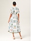 abordables Vestidos de Midi-Stamp Print Linen Like Midi Shirt Dress