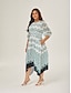 baratos Vestidos Midi-Geometric Cinched Waist Midi Dress
