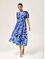 cheap Maxi Dresses-Abstract Art Linen Feel Cinched Waist Maxi Dress